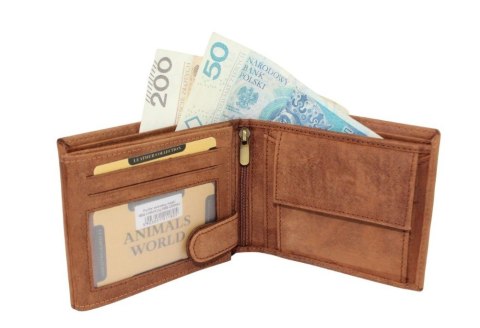Portfel Męski Skórzany Peterson Skóra Naturalna Duży Poziomy Bez Zapięcia Dwa Skrzydełka N992 BRĄZOWY "CZASZKA" 13 x 10 x 2 [cm]