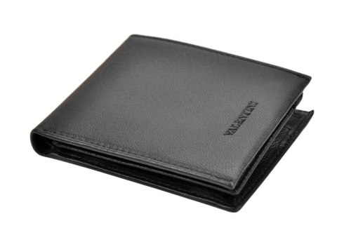 Portfel Męski Skórzany VALENTINI Mały Skóra Bydlęca Poziomy Jedno Skrzydełko 306-992 CZARNY 11 x 8,5 x 2 [cm]