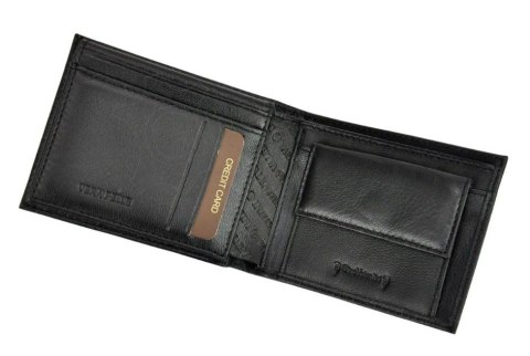 Portfel Męski Skórzany VALENTINI Mały Skóra Bydlęca Poziomy Jedno Skrzydełko 306-992 CZARNY 11 x 8,5 x 2 [cm]