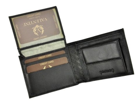 Portfel Męski Skórzany VALENTINI Mały Skóra Bydlęca Poziomy Jedno Skrzydełko 306-992 CZARNY 11 x 8,5 x 2 [cm]