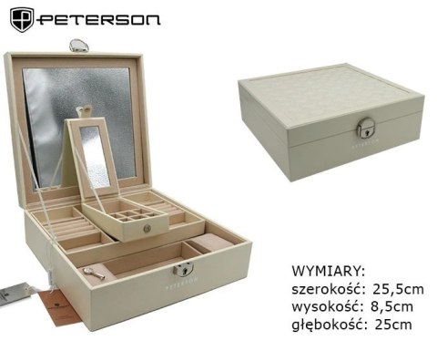 Elegancka i Stylowa Szkatułka Na Biżuterię PETERSON Pojemny Organizer PTN SZK-03 BIAŁY 25,5 x 25 x 8 [CM]