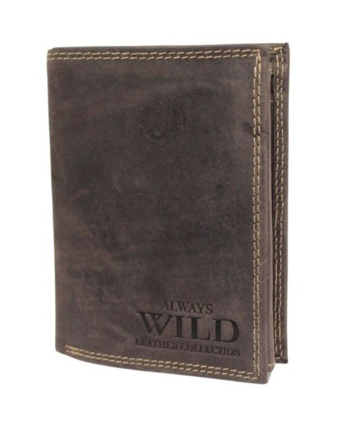 Portfel Męski Skórzany ALWAYS WILD Skóra Licowa Duży Pionowy Dwa Skrzydełka RFID N4-P-CHM 0990 BRĄZOWY 13 x 10 x 2 [cm]