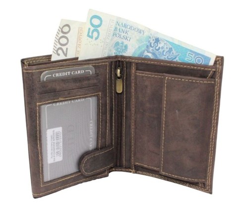 Portfel Męski Skórzany ALWAYS WILD Skóra Licowa Duży Pionowy Dwa Skrzydełka RFID N4-P-CHM 0990 BRĄZOWY 13 x 10 x 2 [cm]