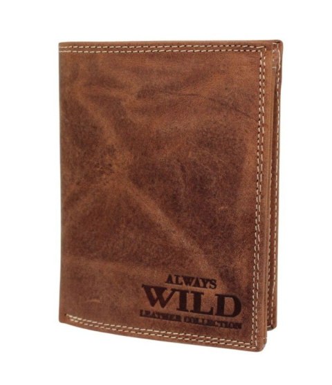 Portfel Męski Skórzany ALWAYS WILD Skóra Licowa Duży Pionowy Dwa Skrzydełka RFID N4-P 1003 JASNY BRĄZOWY 13 x 10 x 2 [cm]