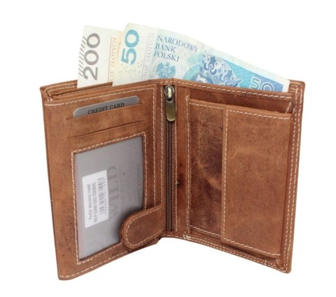 Portfel Męski Skórzany ALWAYS WILD Skóra Licowa Duży Pionowy Dwa Skrzydełka RFID N4-P 1003 JASNY BRĄZOWY 13 x 10 x 2 [cm]