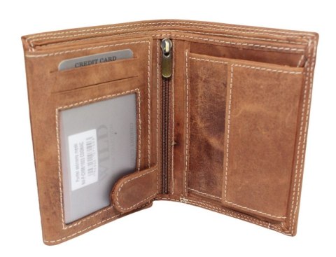 Portfel Męski Skórzany ALWAYS WILD Skóra Licowa Duży Pionowy Dwa Skrzydełka RFID N4-P 1003 JASNY BRĄZOWY 13 x 10 x 2 [cm]