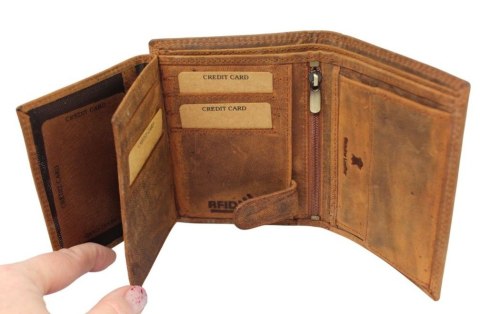 Portfel Męski Skórzany ALWAYS WILD Skóra Licowa Duży Pionowy   RFID AW-N4-GHD/5398 BRĄZOWY 13 x 10 x 2 [cm]