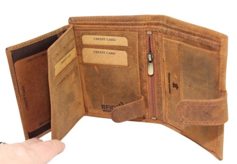 Portfel Męski Skórzany ALWAYS WILD Skóra Licowa Duży Pionowy Z Zapięciem RFID AW-N4L-GHD/5404 BRĄZOWY 13 x 10 x 2 [cm]