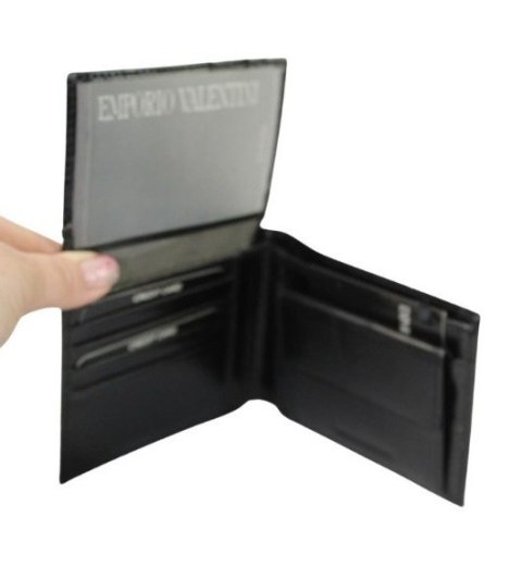 Portfel Męski Skórzany EMPORIO VALENTINI Duży Skóra Bydlęca Poziomy Jedno Skrzydełko 563-292E CZARNY 12,5 x 10 x 2,5 [cm]