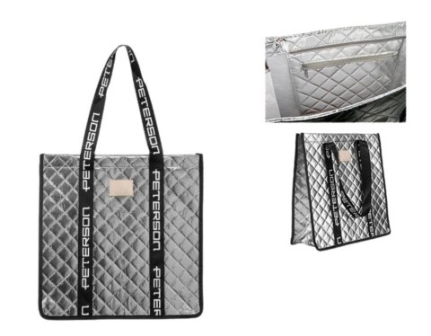 Torebka Damska Materiałowa Peterson PTN RSPV 003 SREBRNA Na Suwak 40 x 41 x 15 [cm]