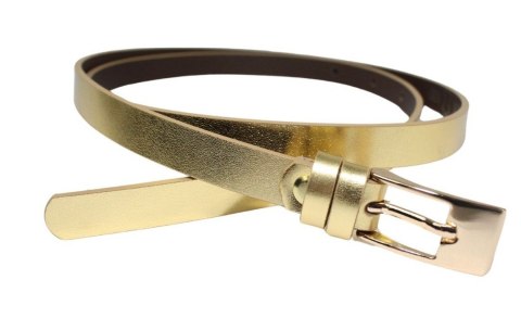 Damski Skórzany Pasek PolskaGalanteria.pl 15 mm Złoty Z Prostokątną Złotą Klamrą Damski Skórzany Pasek PolskaGalanteria.pl 15 mm Złoty Z Prostokątną Złotą Klamrą