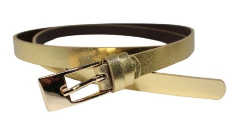 Damski Skórzany Pasek PolskaGalanteria.pl 15 mm Złoty Z Prostokątną Złotą Klamrą Damski Skórzany Pasek PolskaGalanteria.pl 15 mm Złoty Z Prostokątną Złotą Klamrą