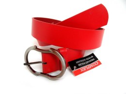 Pasek Damski Skórzany Gładki COMPLEX (PL) 40 mm CZERWONY Szeroki