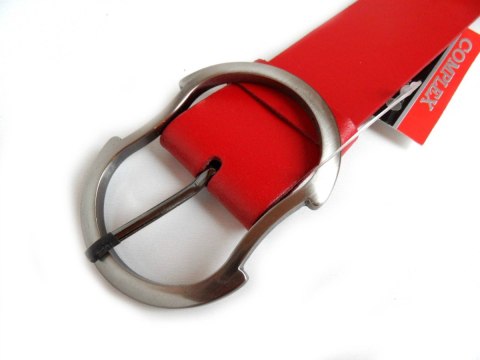 Pasek Damski Skórzany Gładki COMPLEX (PL) 40 mm CZERWONY Szeroki