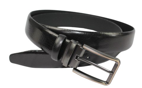 Pasek Męski PAS-MAX (PL) Skórzany ZAOKRĄGLONY Z Połyskiem Gładki Klamra Nowoczesna Skóra Licowa 30 mm CZARNY