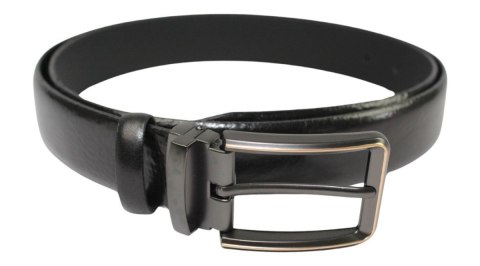 Pasek Męski PAS-MAX (PL) Skórzany ZAOKRĄGLONY Z Połyskiem Gładki Klamra Nowoczesna Skóra Licowa 30 mm CZARNY