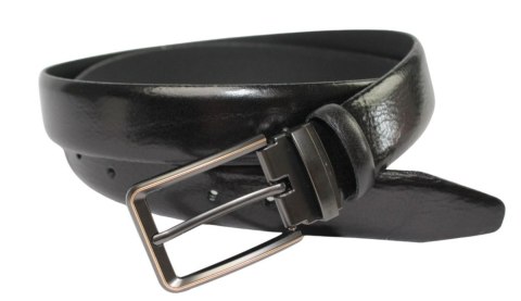 Pasek Męski PAS-MAX (PL) Skórzany ZAOKRĄGLONY Z Połyskiem Gładki Klamra Nowoczesna Skóra Licowa 30 mm CZARNY