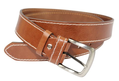 Pasek Męski Skórzany PAS-MAX (PL) Skóra Licowa 40 mm BRĄZOWY SZYTY CIENKĄ BIAŁĄ NITKĄ Pasek Męski Skórzany PAS-MAX (PL) Skóra Licowa 40 mm BRĄZOWY SZYTY CIENKĄ BIAŁĄ NITKĄ