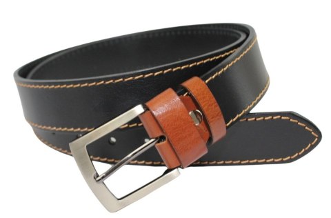 Pasek Męski Skórzany PAS-MAX (PL) Skóra Licowa 40 mm CZARNY SZYTY CIENKĄ BEŻOWĄ NITKĄ Pasek Męski Skórzany PAS-MAX (PL) Skóra Licowa 40 mm CZARNY SZYTY CIENKĄ BEŻOWĄ NITKĄ