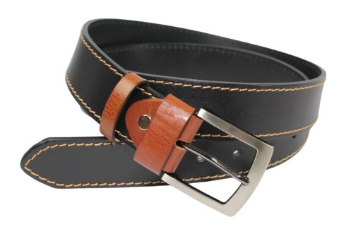 Pasek Męski Skórzany PAS-MAX (PL) Skóra Licowa 40 mm CZARNY SZYTY CIENKĄ BEŻOWĄ NITKĄ Pasek Męski Skórzany PAS-MAX (PL) Skóra Licowa 40 mm CZARNY SZYTY CIENKĄ BEŻOWĄ NITKĄ