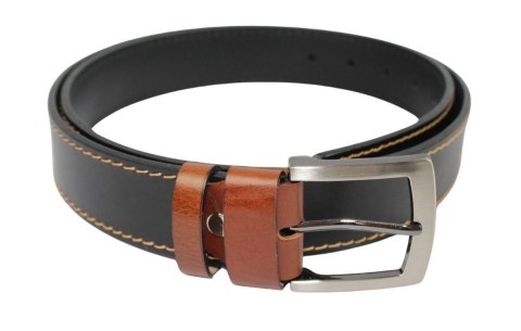 Pasek Męski Skórzany PAS-MAX (PL) Skóra Licowa 40 mm CZARNY SZYTY CIENKĄ BEŻOWĄ NITKĄ Pasek Męski Skórzany PAS-MAX (PL) Skóra Licowa 40 mm CZARNY SZYTY CIENKĄ BEŻOWĄ NITKĄ