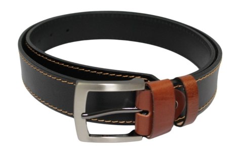 Pasek Męski Skórzany PAS-MAX (PL) Skóra Licowa 40 mm CZARNY SZYTY CIENKĄ BEŻOWĄ NITKĄ Pasek Męski Skórzany PAS-MAX (PL) Skóra Licowa 40 mm CZARNY SZYTY CIENKĄ BEŻOWĄ NITKĄ