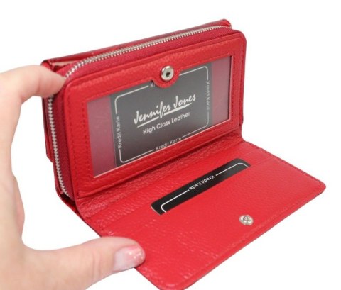 Portfel Damski Skórzany JENNIFER JONES 14cm Suwak I Klapka Skóra Naturalna Lakierowany JJ5245-11 CZERWONY 14,5 x 9 x 3,5 [cm]