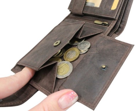 Portfel Męski Skórzany Polska Galanteria (PL) Duży Poziomy Z Zapięciem Dwa Skrzydełka N992L RFID ,,AMSTAF,, 12 x 10 x 3 [cm]