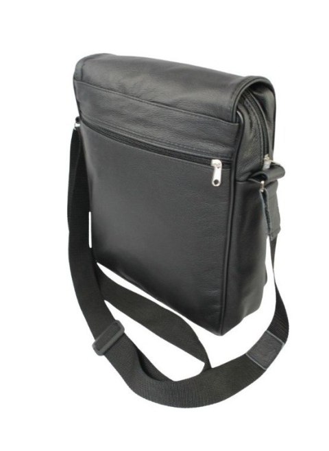 Skórzana Torba Na Ramię Pionowa GRETOS (PL) Listonoszka Z Klapką CZARNA 20 x 14 x 6 [cm]