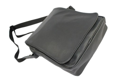 Skórzana Torba Na Ramię Pionowa GRETOS (PL) Listonoszka Z Klapką CZARNA 20 x 14 x 6 [cm]