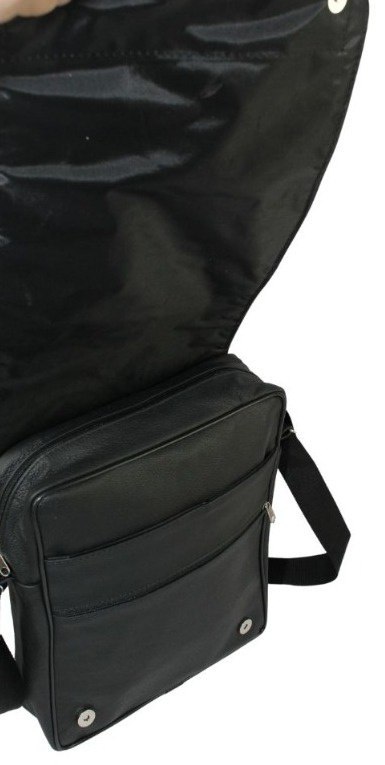 Skórzana Torba Na Ramię Pionowa GRETOS (PL) Listonoszka Z Klapką CZARNA 25 x 18 x 8 [cm]