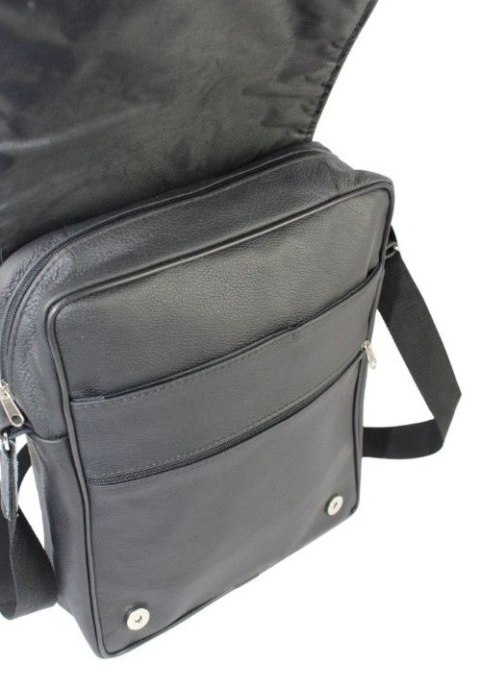 Skórzana Torba Na Ramię Pionowa GRETOS (PL) Listonoszka Z Klapką CZARNA 25 x 18 x 8 [cm]