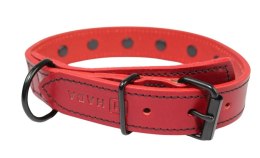 Solidna Obroża Dla Psa Czerwona z Dżetami Czarna Nitka Skóra Naturalna 25 mm 28/38 cm WIREX (PL)