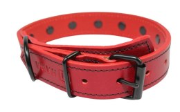 Solidna Obroża Dla Psa Czerwona z Dżetami Czarna Nitka Skóra Naturalna 25 mm 28/38 cm WIREX (PL)