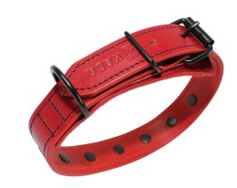 Solidna Obroża Dla Psa Czerwona z Dżetami Czarna Nitka Skóra Naturalna 30 mm 41/51 cm WIREX (PL)