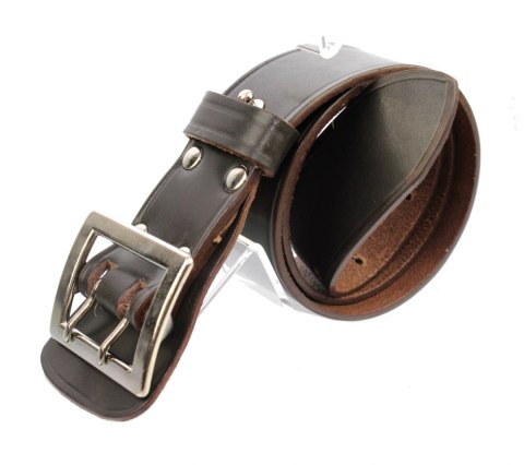 Wojskowy Pas Męski Skórzany OFICER HADA (PL) Skóra Licowa CZEKOLADOWY Super Wytrzymały Z Płytką Gładki P45B