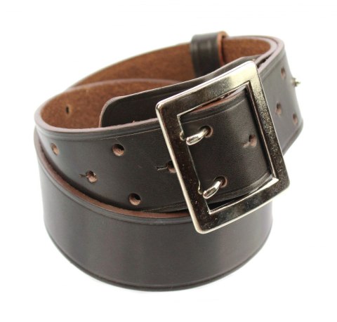 Wojskowy Pas Męski Skórzany OFICER HADA (PL) Skóra Licowa CZEKOLADOWY Super Wytrzymały Z Płytką Gładki P45B