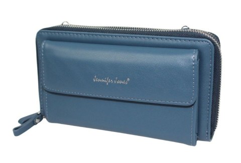 Damski Poziomy Portfel Na Pasku Jennifer Jones z Funkcją Torebki 1126-1 Portfelo-Torebka NIEBIESKI 20 x 11,5 x 6 [cm] 