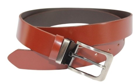 Pasek Skórzany ARUCCE (PL) Skóra Licowa EXTRA 35 mm KASZTANOWY Gładki Klamra Nowoczesna