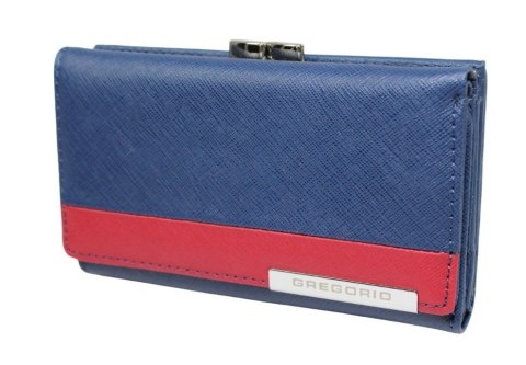 Portfel Damski Skórzany GREGORIO 14 cm Klamra i Klapka Skóra Naturalna FRZ-108 NIEBIESKI Z CZERWONYM 14 x 9 x 3,5 [cm]