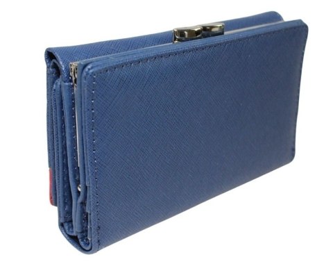 Portfel Damski Skórzany GREGORIO 14 cm Klamra i Klapka Skóra Naturalna FRZ-108 NIEBIESKI Z CZERWONYM 14 x 9 x 3,5 [cm]
