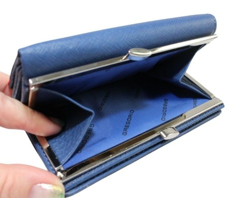 Portfel Damski Skórzany GREGORIO 14 cm Klamra i Klapka Skóra Naturalna FRZ-108 NIEBIESKI Z CZERWONYM 14 x 9 x 3,5 [cm]