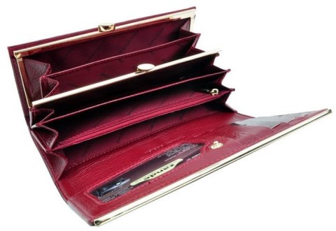 Portfel Damski Skórzany GREGORIO Długi Max Z Klamrą Lakierowany BTS-100 CZERWONY RFID 18,5 x 9,5 x 3,5 [cm]