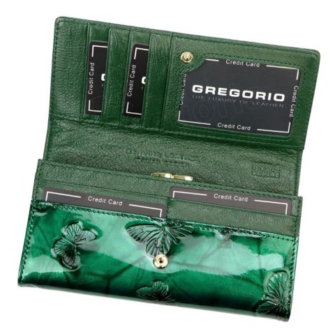 Portfel Damski Skórzany GREGORIO Długi Max Z Klamrą Lakierowany BTS-100 CZERWONY RFID 18,5 x 9,5 x 3,5 [cm]