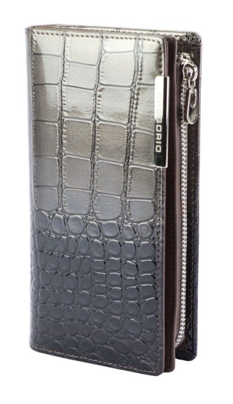 Portfel Damski Skórzany GREGORIO Lakierowany Długi Z Suwakiem Na Zewnątrz BC-124 SZARY 19,5 x 10 x 3,5 [cm]