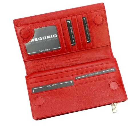 Portfel Damski Skórzany GREGORIO Lakierowany Długi Z Suwakiem Na Zewnątrz FF-124 CZARNY 19,5 x 10 x 3,5 [cm]