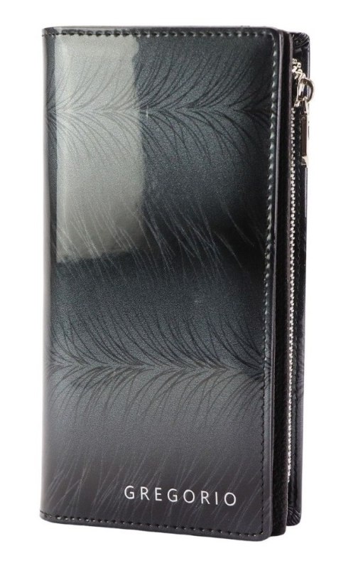 Portfel Damski Skórzany GREGORIO Lakierowany Długi Z Suwakiem Na Zewnątrz FF-124 CZARNY 19,5 x 10 x 3,5 [cm]