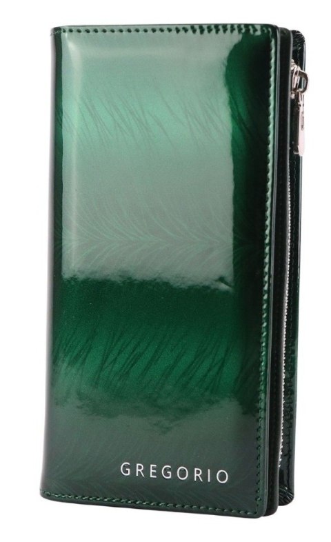 Portfel Damski Skórzany GREGORIO Lakierowany Długi Z Suwakiem Na Zewnątrz FF-124 ZIELONY 19,5 x 10 x 3,5 [cm]