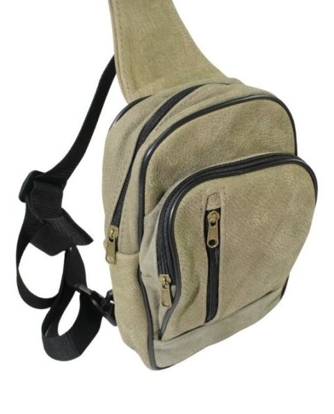 Torba Skórzana Na Ramię Nerka Noszona Na Skos GRETOS (PL) OLIWKOWA Praktyczna I Wygodna 27 x 17 x 5 [cm]