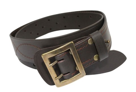 Wojskowy Pas Męski Skórzany OFICER HADA (PL) Skóra Licowa CZEKOLADOWY MOSIĘŻNA KLAMRA Super Wytrzymały Z Płytką Gładki P45B